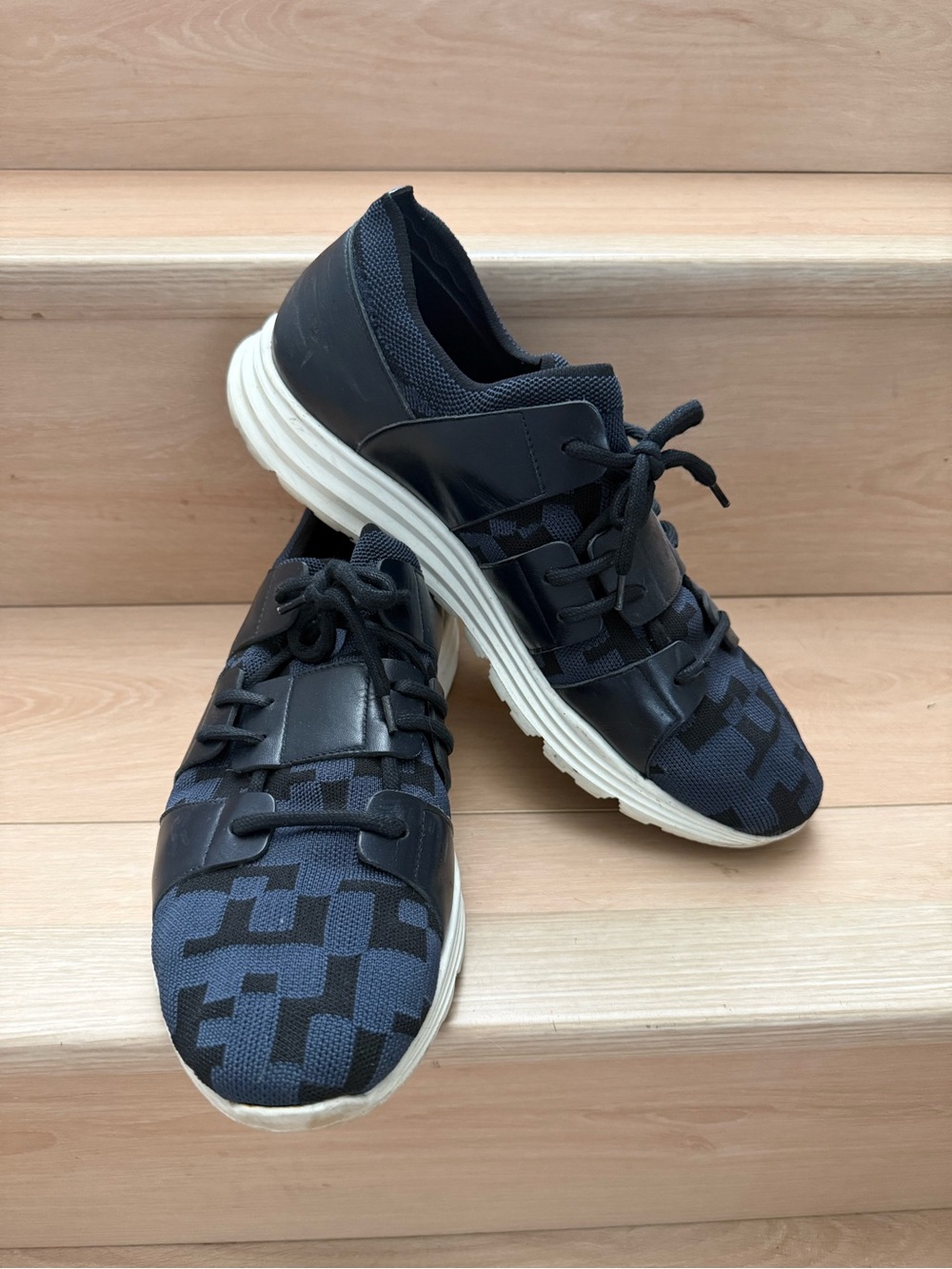 Pal Zileri Black Knit & Patterned Men's Sneakers with White Sole